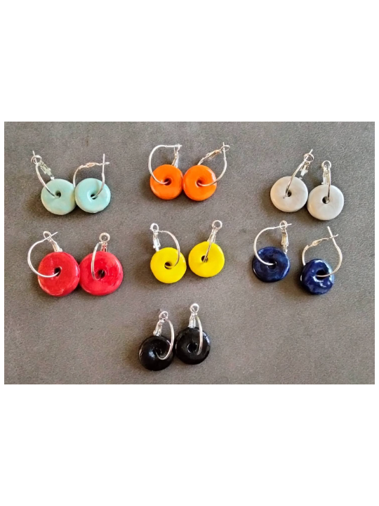 Boucles d'oreilles rondes en céramique émaillée