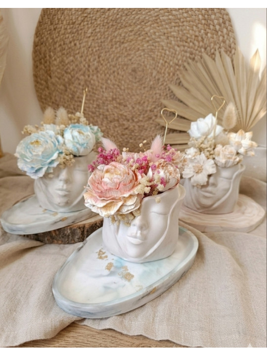 Le Duo Floral Éternel – Pot, Plateau & Son Bouquet