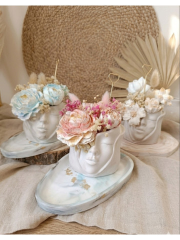 Le Duo Floral Éternel – Pot, Plateau & Son Bouquet