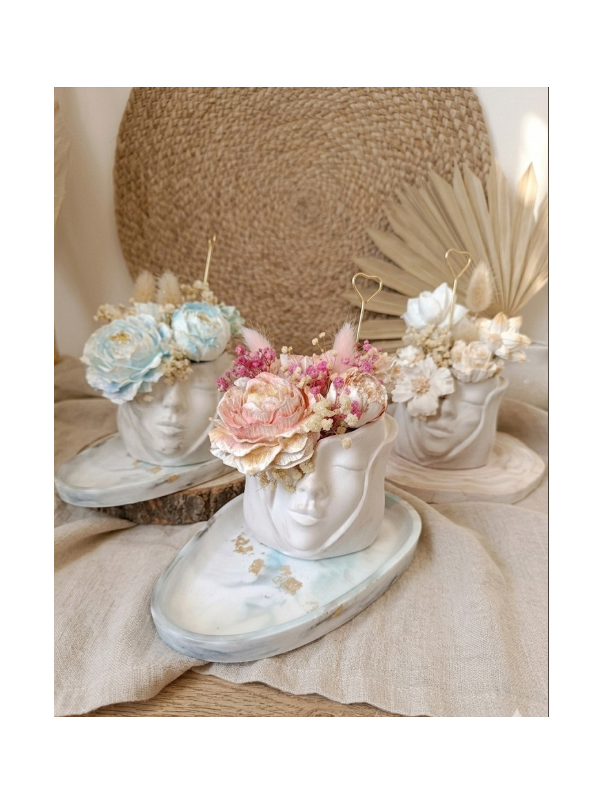 Le Duo Floral Éternel – Pot, Plateau & Son Bouquet