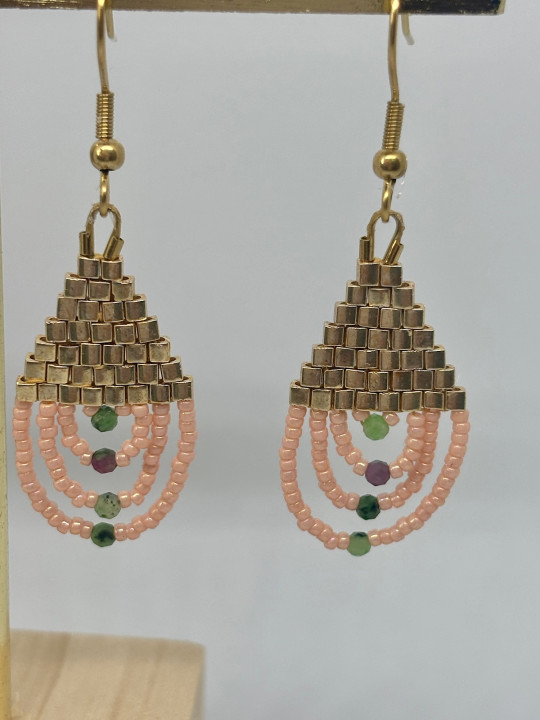 Boucles d'Oreilles Dorées et Perles Miyuki
