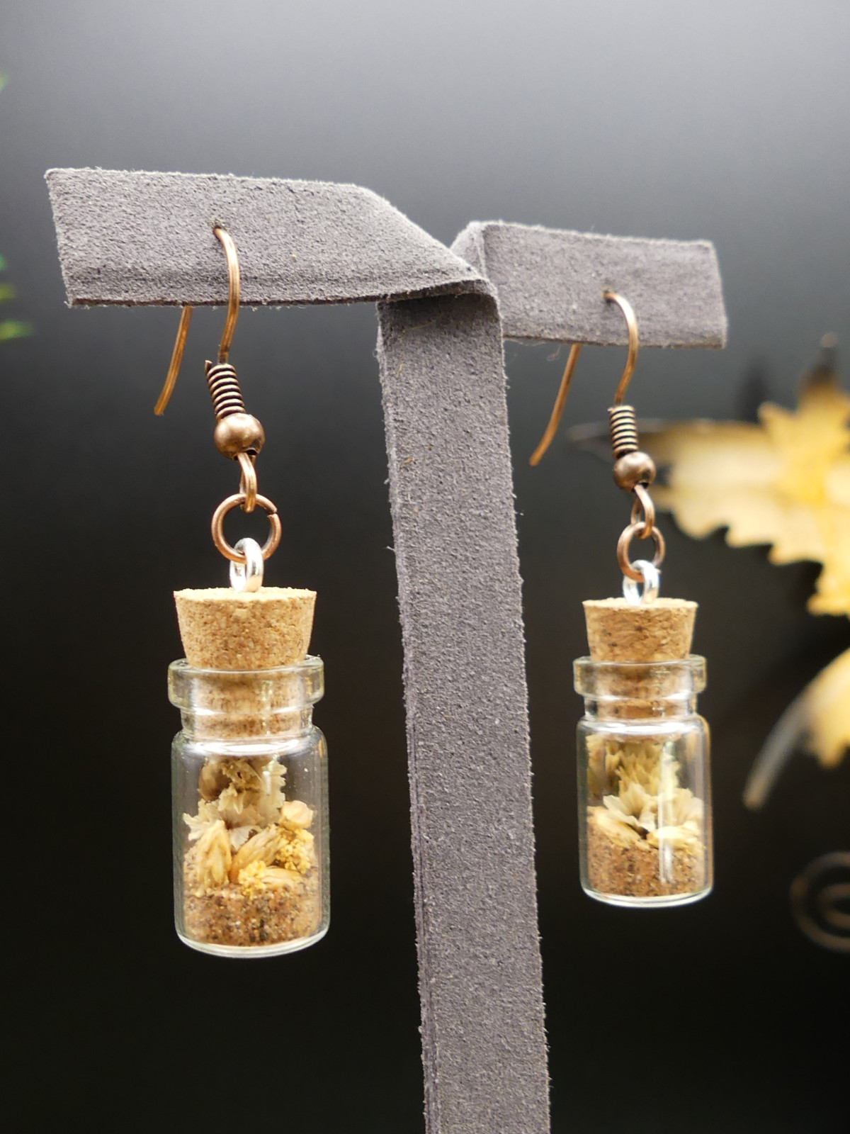 Boucles d'oreilles en fiole S - fleurs séchées jaunes