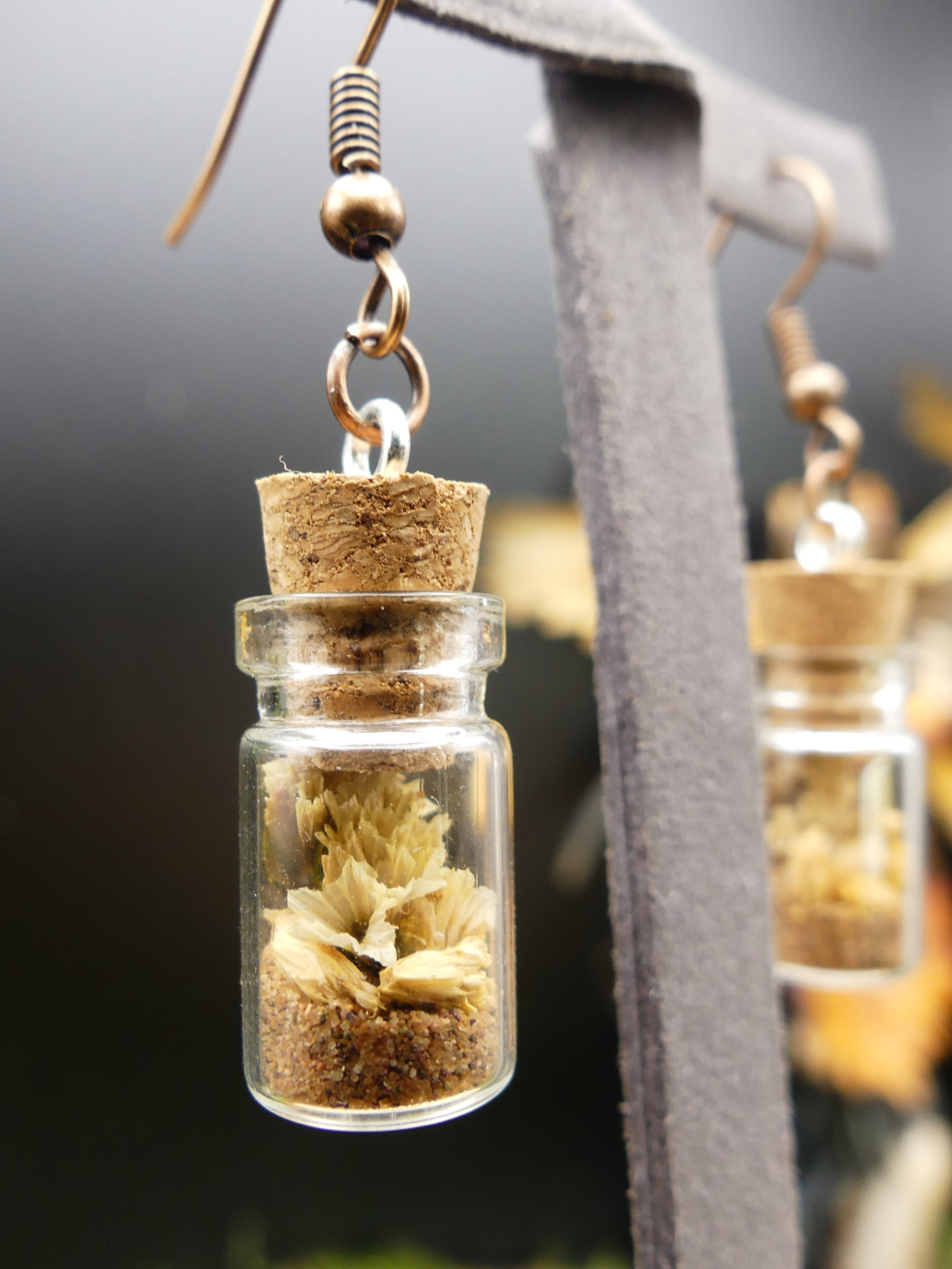 Boucles d'oreilles en fiole S - fleurs séchées jaunes