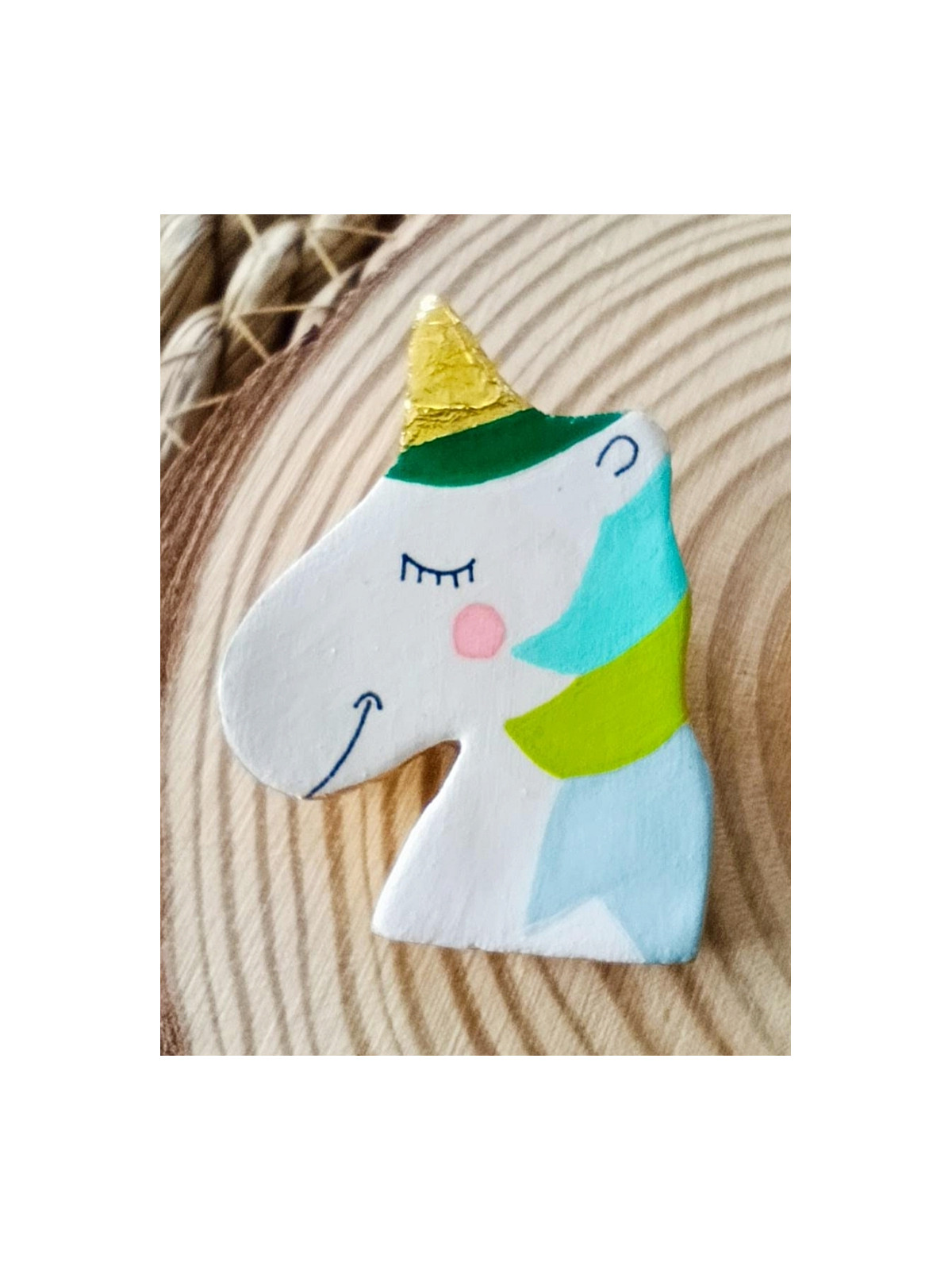 broche licorne en argile peint à la main