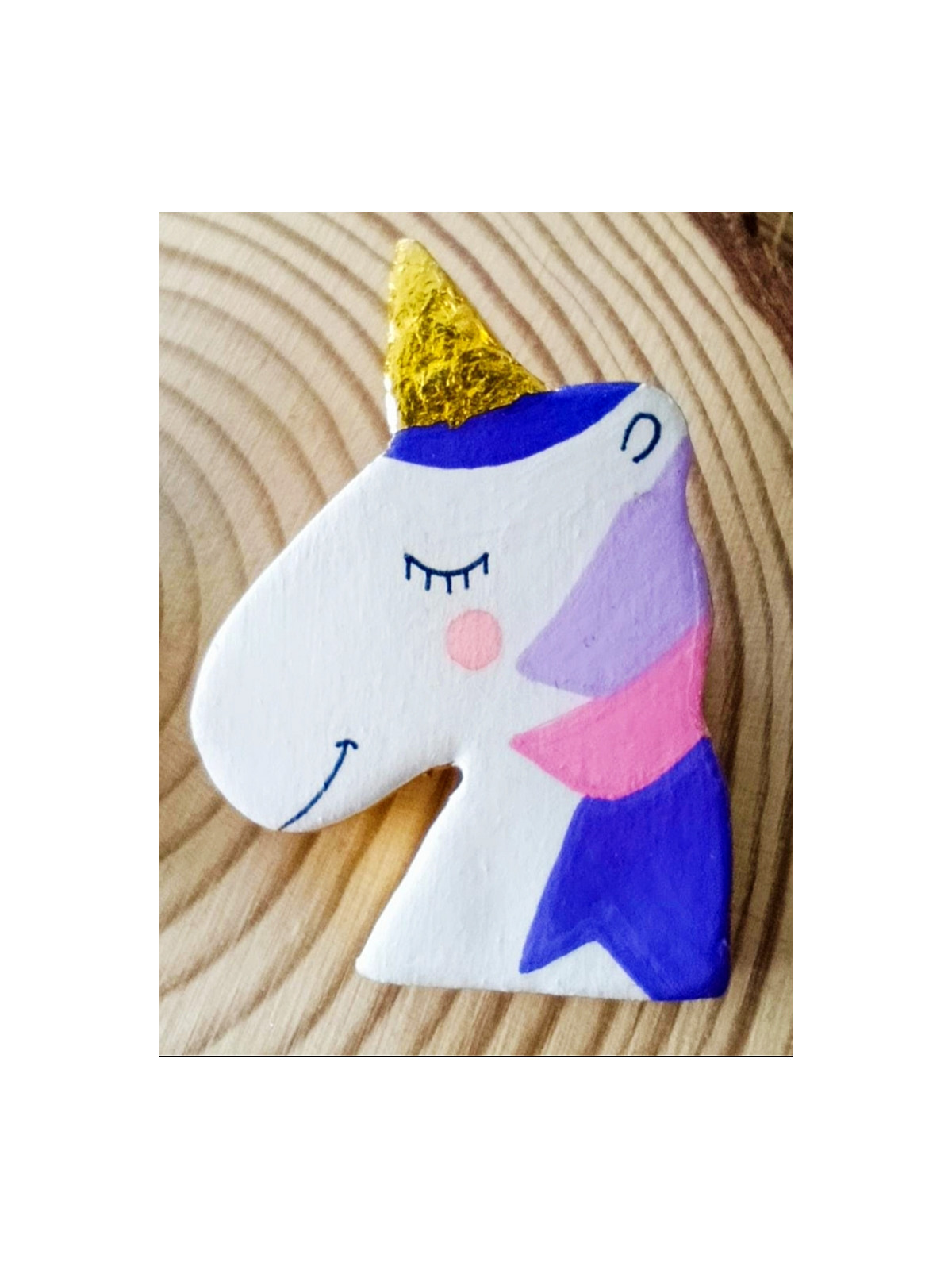 broche licorne en argile peint à la main