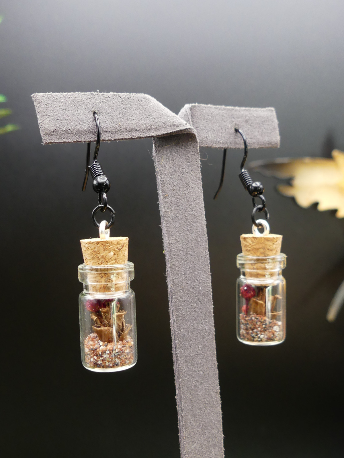 Boucles d'oreilles en fiole S - fleurs séchées rouges