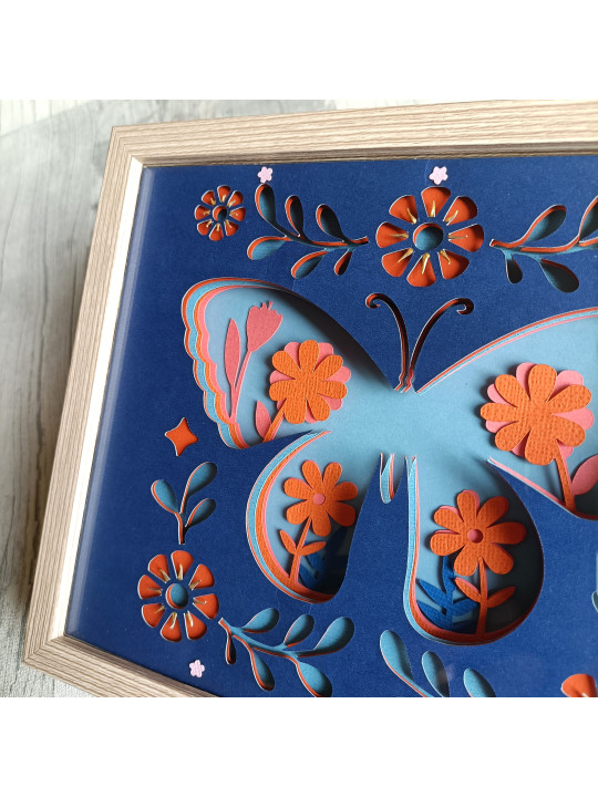 Cadre 3D papillon folk